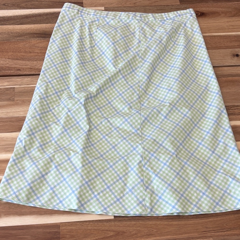 Brooks Brothers Light Green and Blue Plaid A-Line Skirt